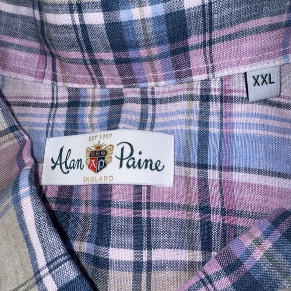 Alan Paine Men's 2XL 100% Linen Short Sleeve Button Down Plaid Breathable Casual - Picture 3 of 11
